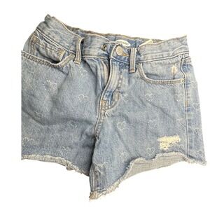 Old Navy Girls' Denim Shorts Blue Frayed Hem Distressed Heart Accents‎